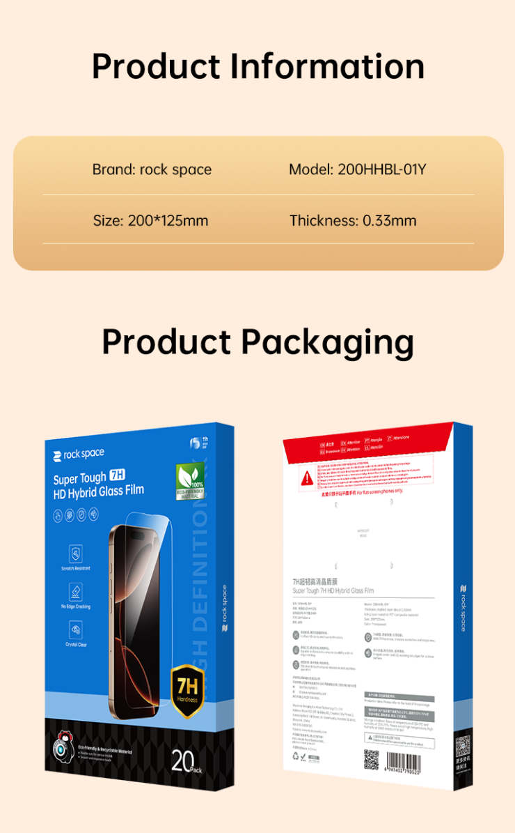 6941402790523 (Size:S) Super Tough 7H HD Hybrid Glass Film 200*125mm (1*20pcs)(Plotter)